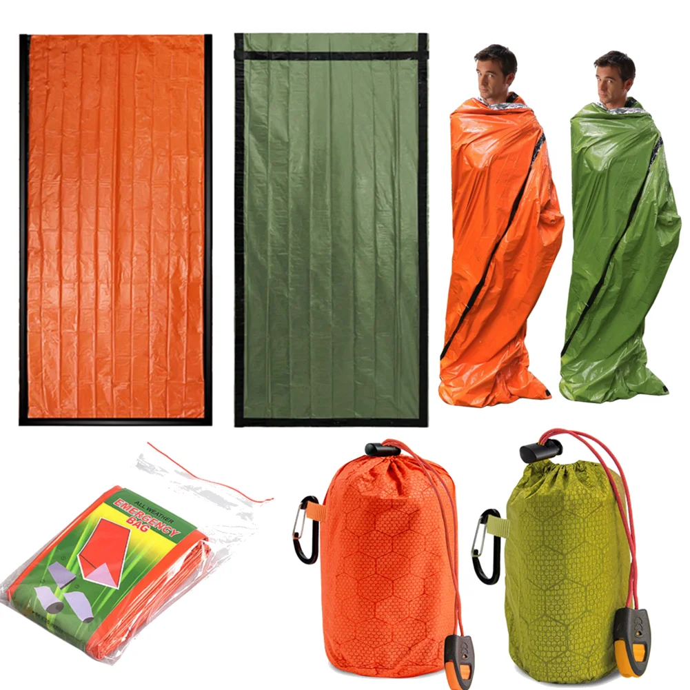 Emergency Sleeping Bag Portable Survival Blanket PE Aluminum Film Bivy Sack Warm Windproof Waterproof for Camping Hiking Outdoor