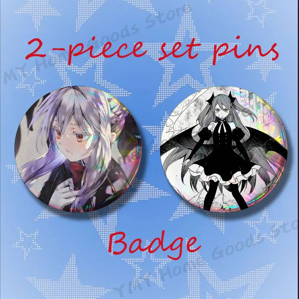 Anime Cartoon S-Seraph Of The E-End Brooches for Backpack Accessories 25 32 44 58 75mm Round 2-piece set Free Mix