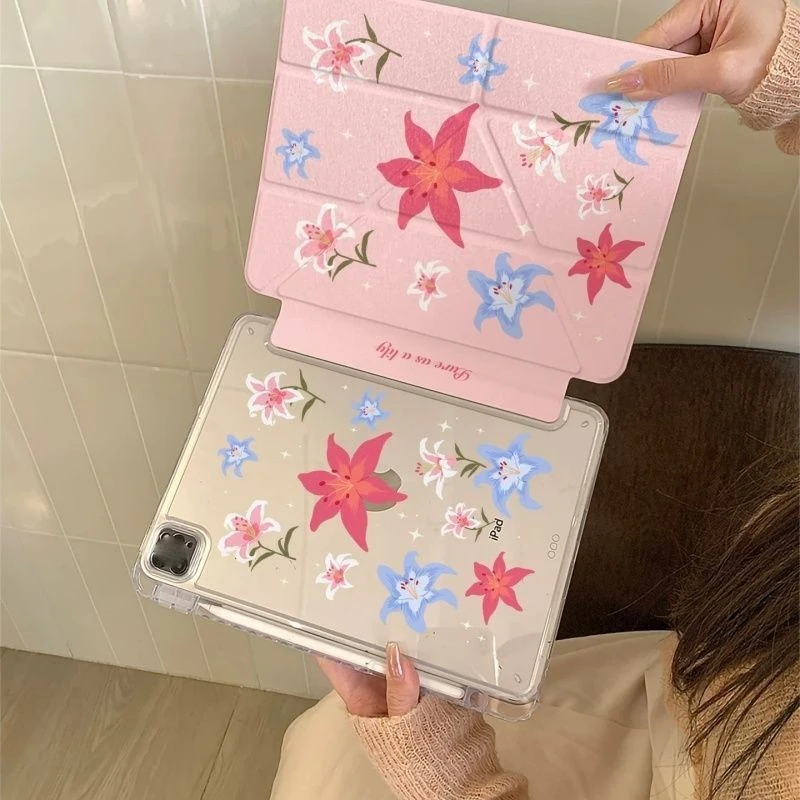 

Ins English Cartoon iPad Case For iPad Pro 11 13in 2025 iPad Pro 12.9in Air7 10th 11th M4 M5 Y-Shaped Folding Protective Cover