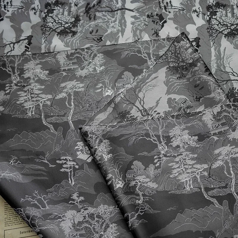 45cmX165cm Black Gray Mountain Pattern Yarn Dyed Jacquard Fabric Spring and Autumn Women's Dress Bag Diy Sewing Fabric