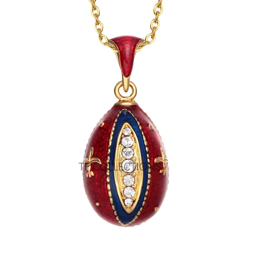 YAFFIL Enamel Egg Pendant, Red Gold With Diamond Patterns Necklace, Diamond Studded Unique Design Pendant
