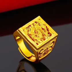 14 k Gold Color Dragon Eagle Ring for Men Brother Women Jewelry Open Engagement Wedding Finger Rings Puro De