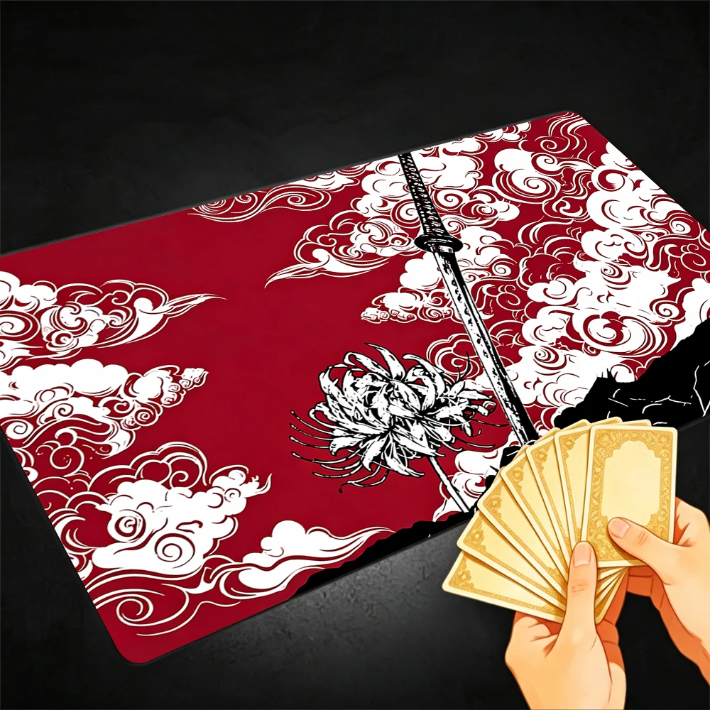 Ukiyo-e style katana TCG Playmat Magic Playmat Gathering Gaming Mat with Stitched Edge Anti-slip base 60X35cm Trading Card Game