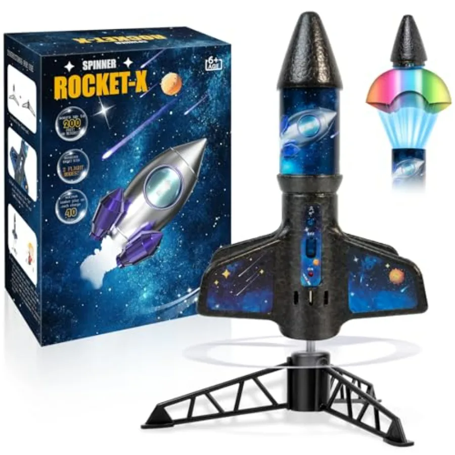 Rocket Launcher for -200 Feet of Flight Altitude, Auto Electric Rocket Toys with Safe Parachute, Outdoor Summer Yard Toys Easte