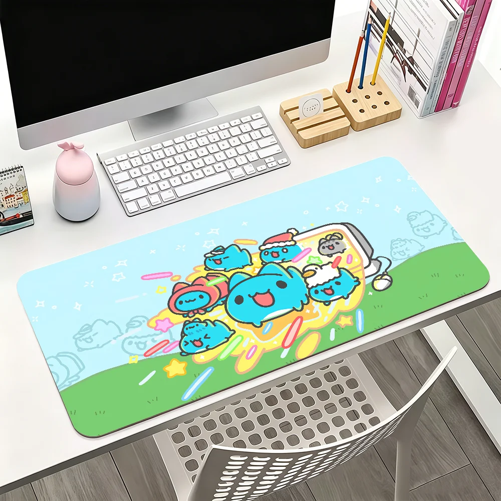 Cartoon Bugcat Capoo Kawaii Mouse Pad Large Non-Slip Waterproof Mat Stitched Edge Keyboard Pad for Gaming Daily Office