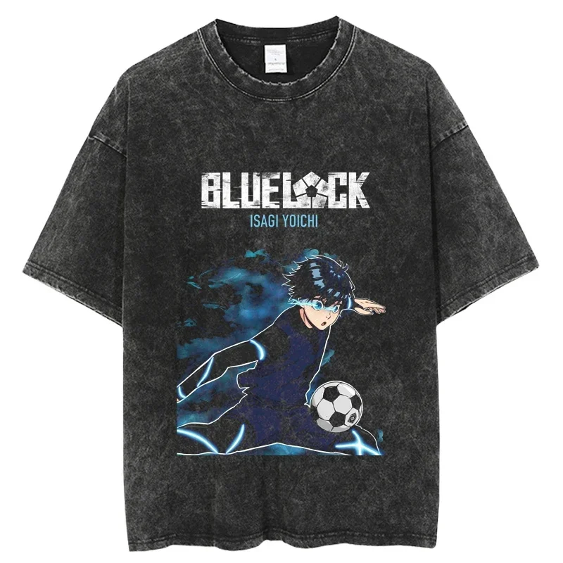 

Blue Lock Vintage Washed Tshirts for Men Digital Printing Anime Graphic T Shirt High Quality Women Harajuku Oversize Tee