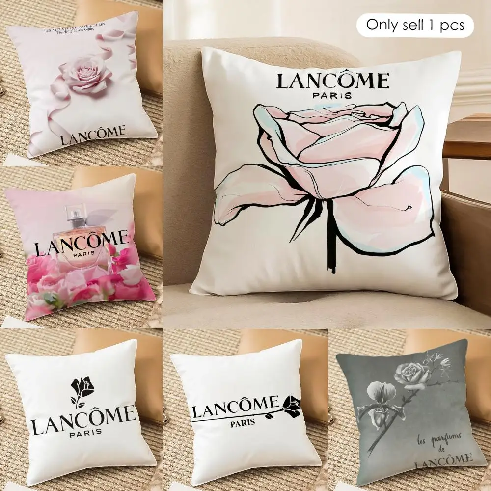 Funda de cojín con logo Fashion-L-Lancome, funda de almohada de felpa corta y sedosa con cremallera invisible a prueba de polvo para decoración del hogar