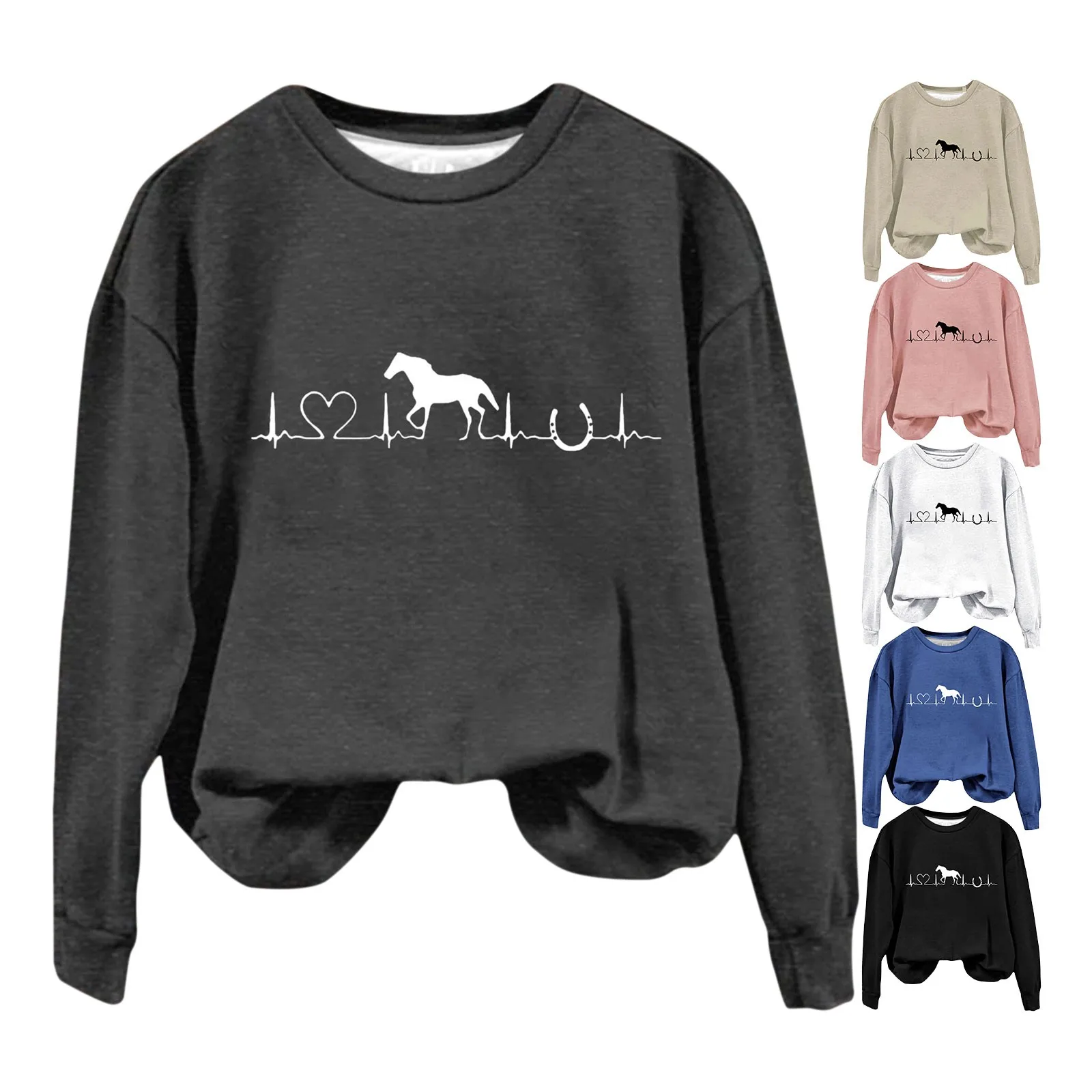 Women's Horse Heartbeat Horse Lover Casual Hoodie Casual Long Sleeve Sweatshirt Soft Printed Shirt Women's Winter Sweatshirt Top