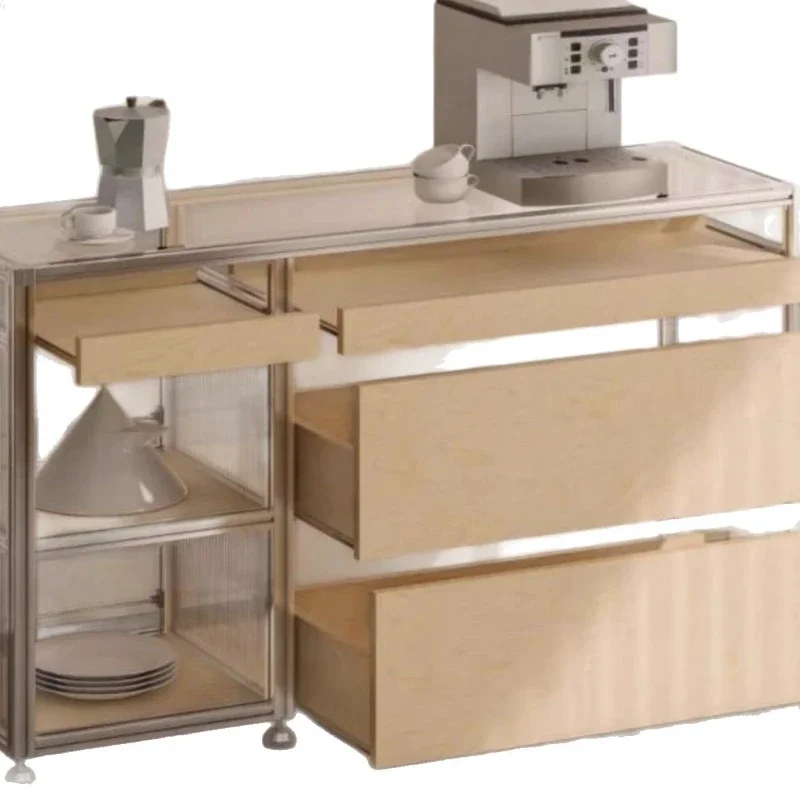 

Birch ocean board dining side cabinet light luxury aluminum profile storage cabinet living room bedroom with drawers storage