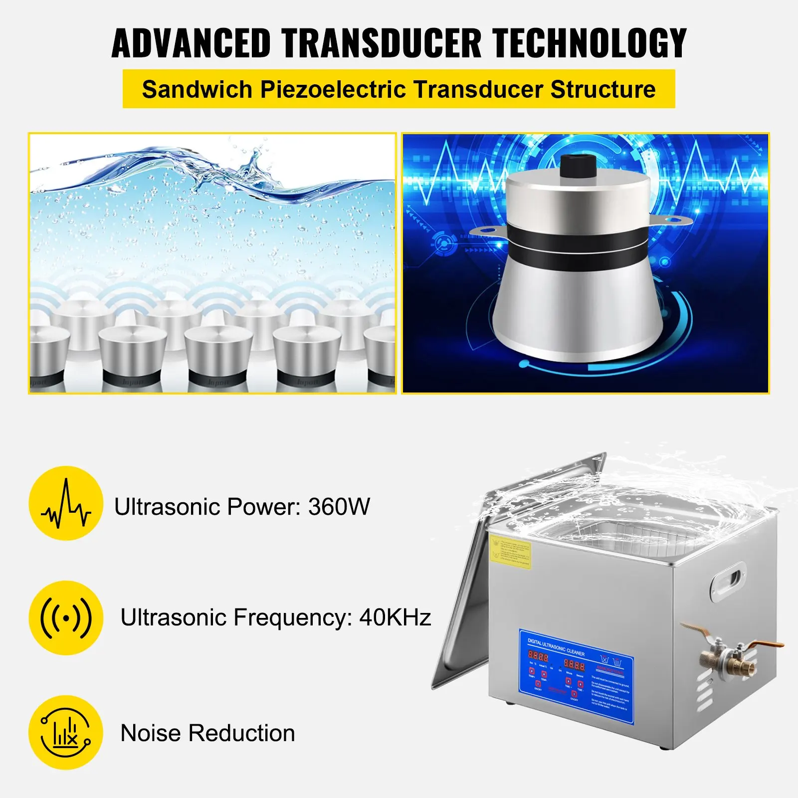 15L Ultrasonic Cleaner with Digital Timer&Heater Professional Ultrasonic Cleaning Machine For Industrial Parts Metal Cleaning