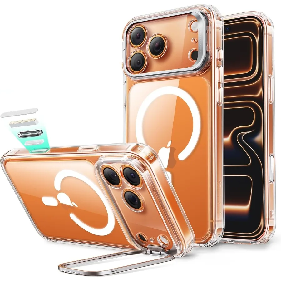 Per iPhone 17 Pro Custodia con supporto Stash Cover di controllo fotocamera compatibile con MagSafe Protezione anticaduta di livello militare magnetica