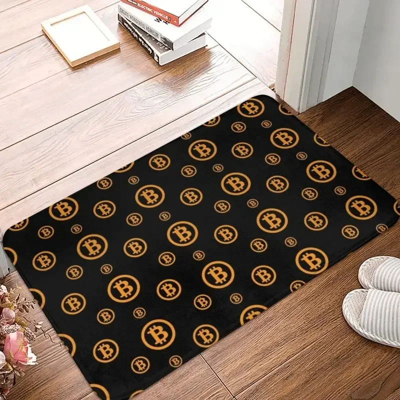 Bitcoin Logo Pattern Front Door Floor Entrance Mat BTC Cryptocurrency Blockchain Kitchen Bathroom Doormat Bedroom Carpet Rug