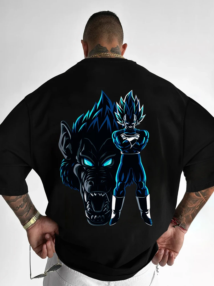 

The Heavy-duty PureCotton Loose Large-sized Short-sleeved T-shirt Men's Top Featuring The Anime Dragon Ball Goku Print Is Trendy