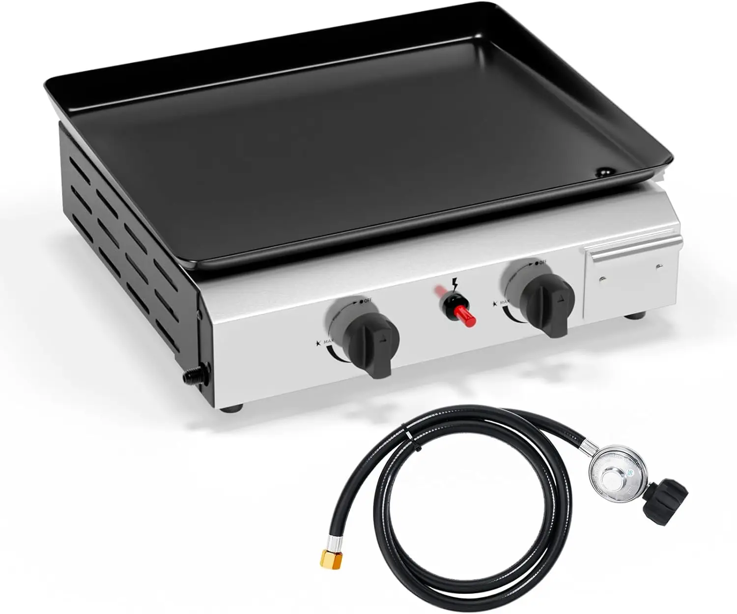 

20,000BTU Portable Propane Griddle with Enameled Tray, Electronic Ignition & Regulator for Outdoor Camping Cooking BBQ