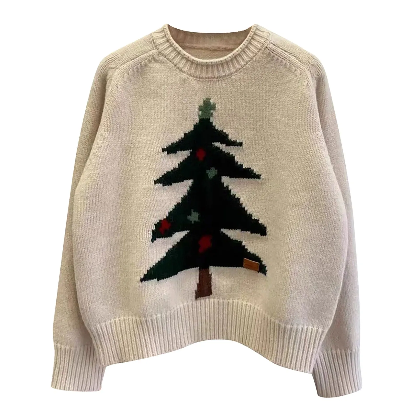 New Year Women\'s Christmas Tree Knit Warm Sweater Long Sleeve Round Neck Pullover 2024 Autumn Winter Lady Holiday Clothes ﻿