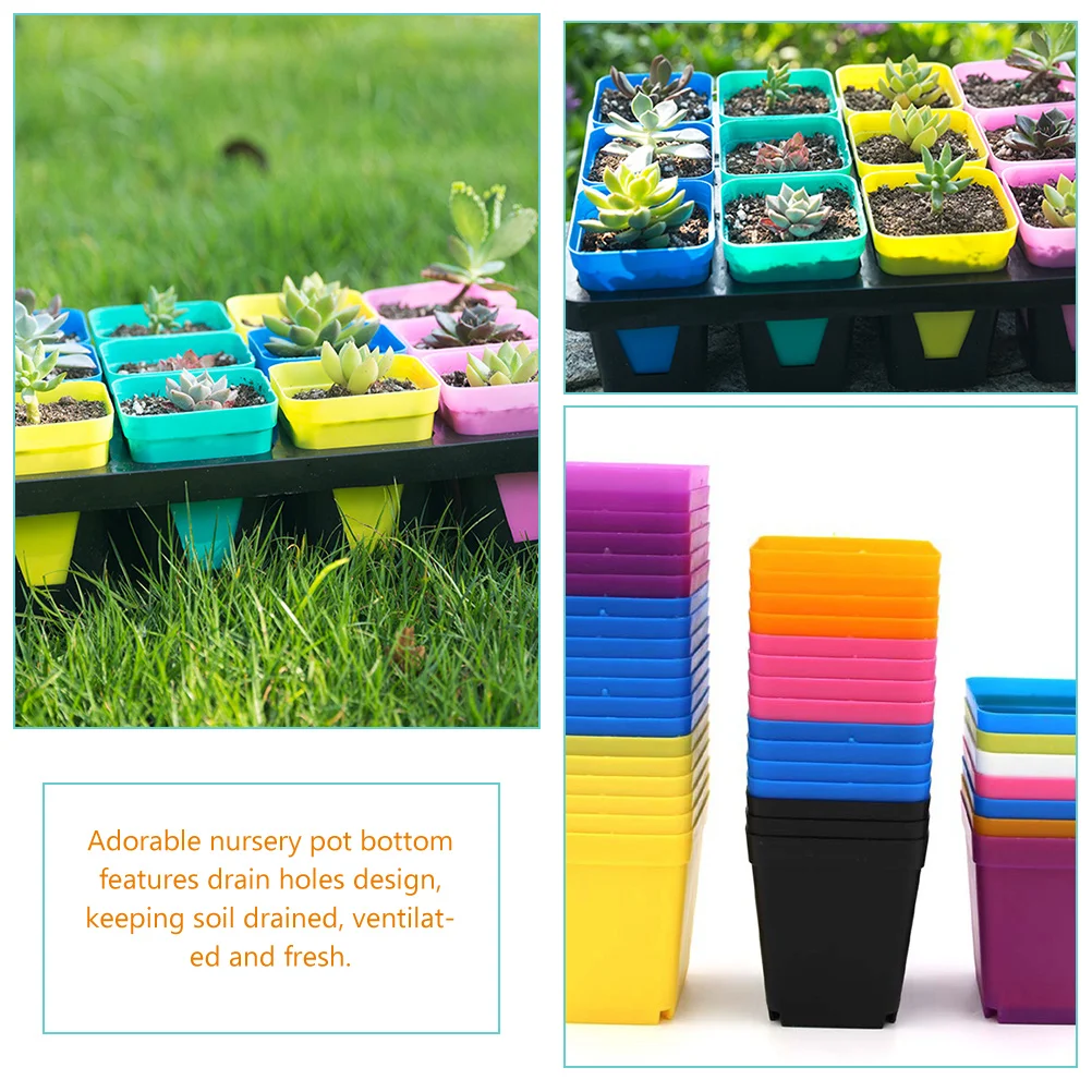 

48pcs 7cm Plastic Square Flower Pots Lightweight Drainage Holes Planters for Indoor Plants Succulents Herbs Gardening