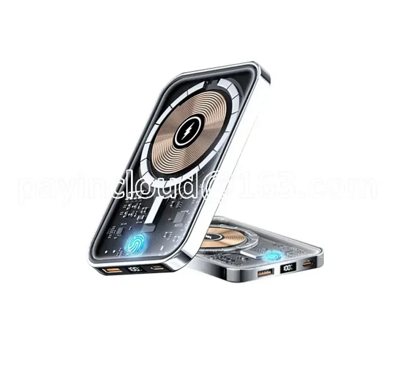 

Back Splint Power Bank 10000MAh Magnetic Transparent Wireless Fast Charger USB Type C External Battery Pack Led