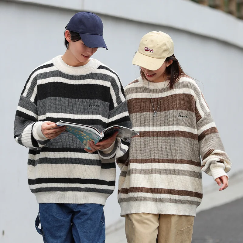 New High Quality Casual Sweater Man Loose Outerwear Pullover Male Fashion Version Autumn Winter Striped Knited Sweaters Male