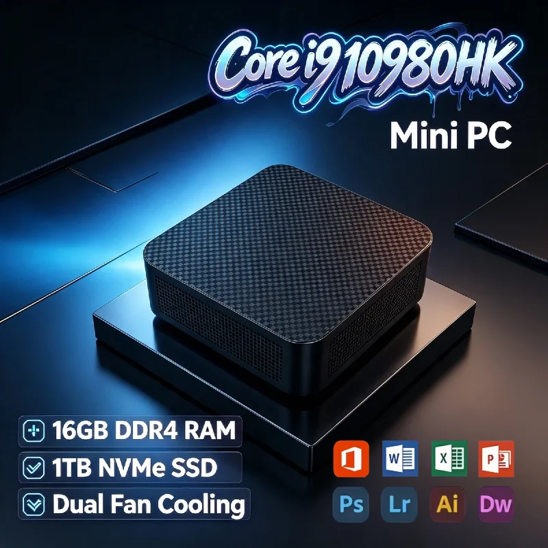 인텔 i9 10980HK 휴대용 미니 PC 16GB DDR4 2TB NVMe SSD 트리플 4K WiFi6 무소음 냉각 사무실/가정용 데스크탑 2026 프로 유닛