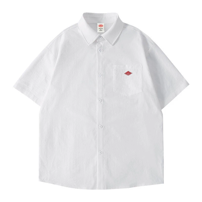 Spring Summer With Pocket Embroidery Button Down Tee High Quality Men's Casual Ice Silk Short Sleeve Shirt Korean Fashion Tops