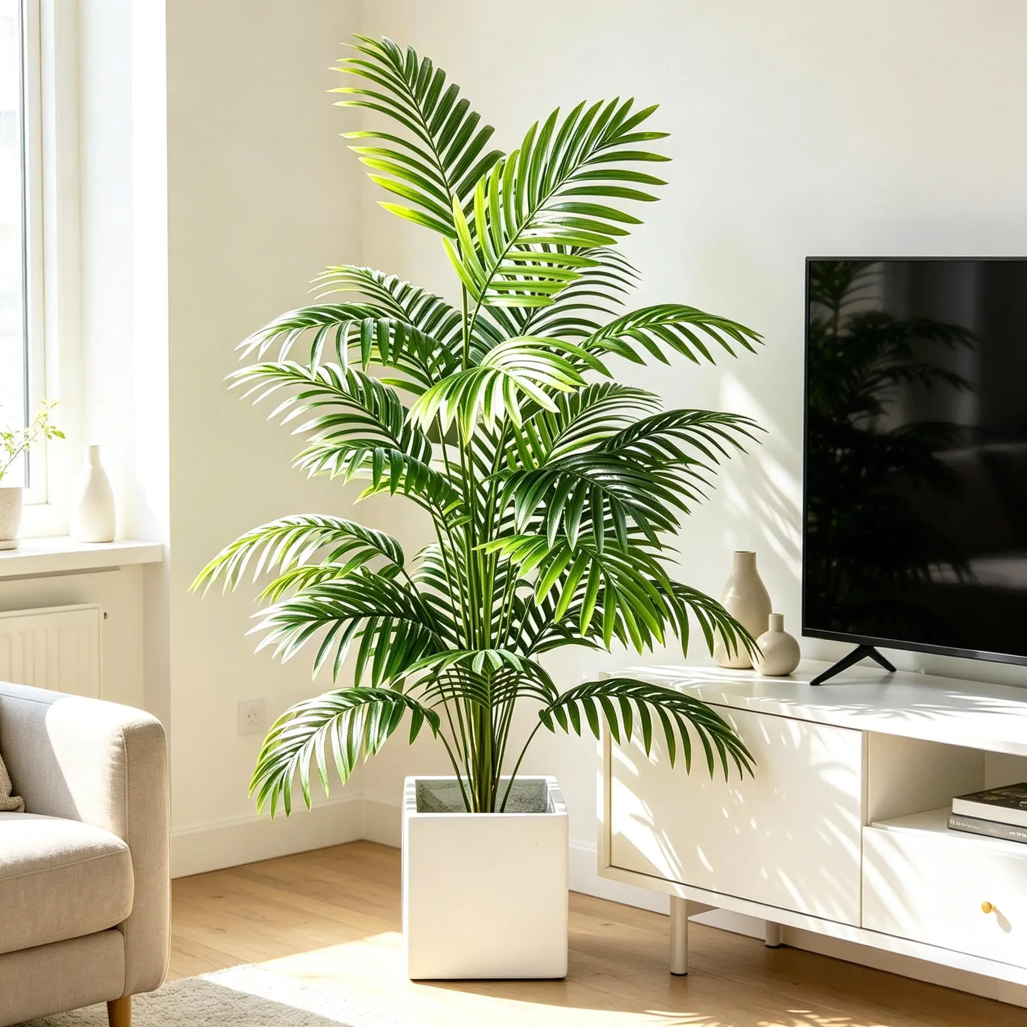 Palmera Areca Artificial Verde en Maceta, Planta Artificial de Plástico Bonsái para Decoración de Interiores, Exteriores, Hogar, Jardín, Oficina, Fiestas