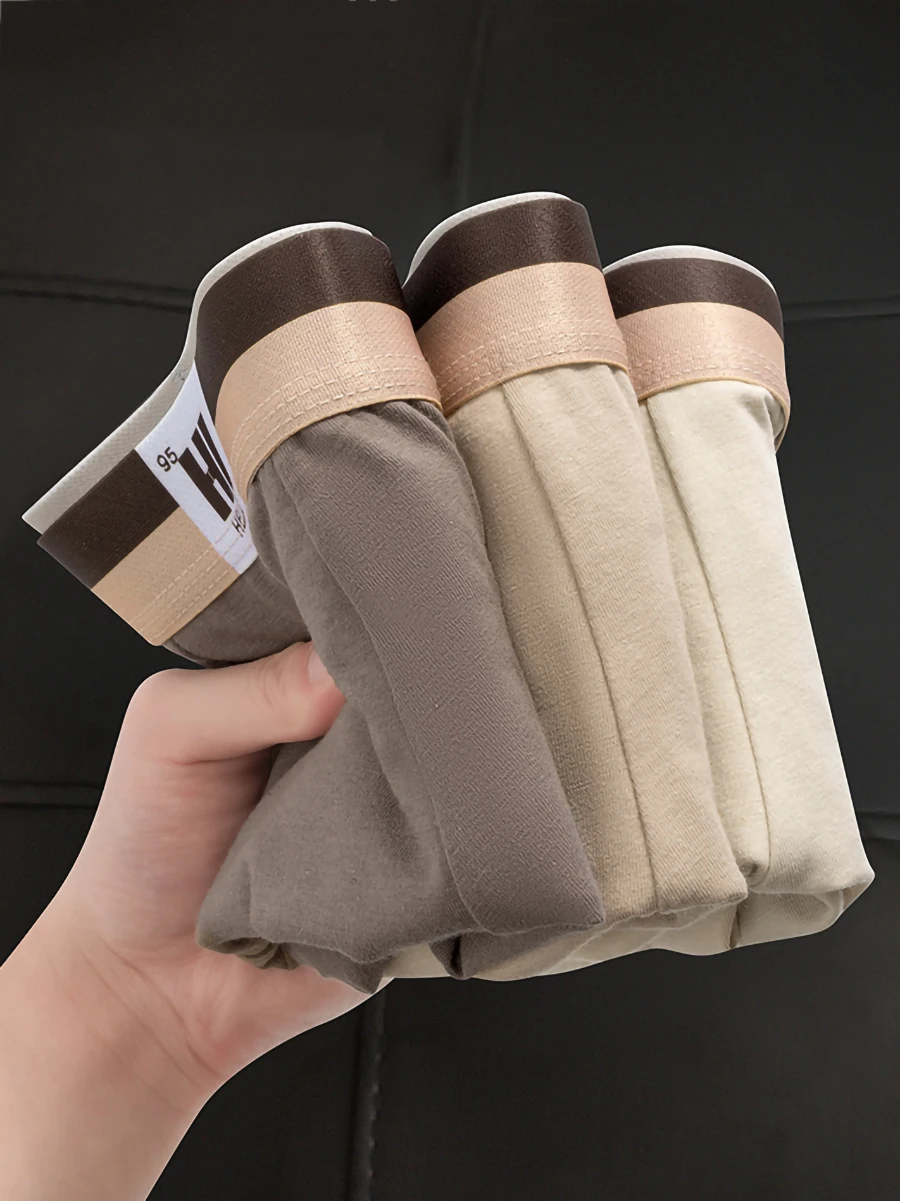 3-Piece Men's Cotton-Blend Mid-Waist Boxer Briefs Set (Dual-Tone Waistband, Multiple Sizes)-Men's Underwear