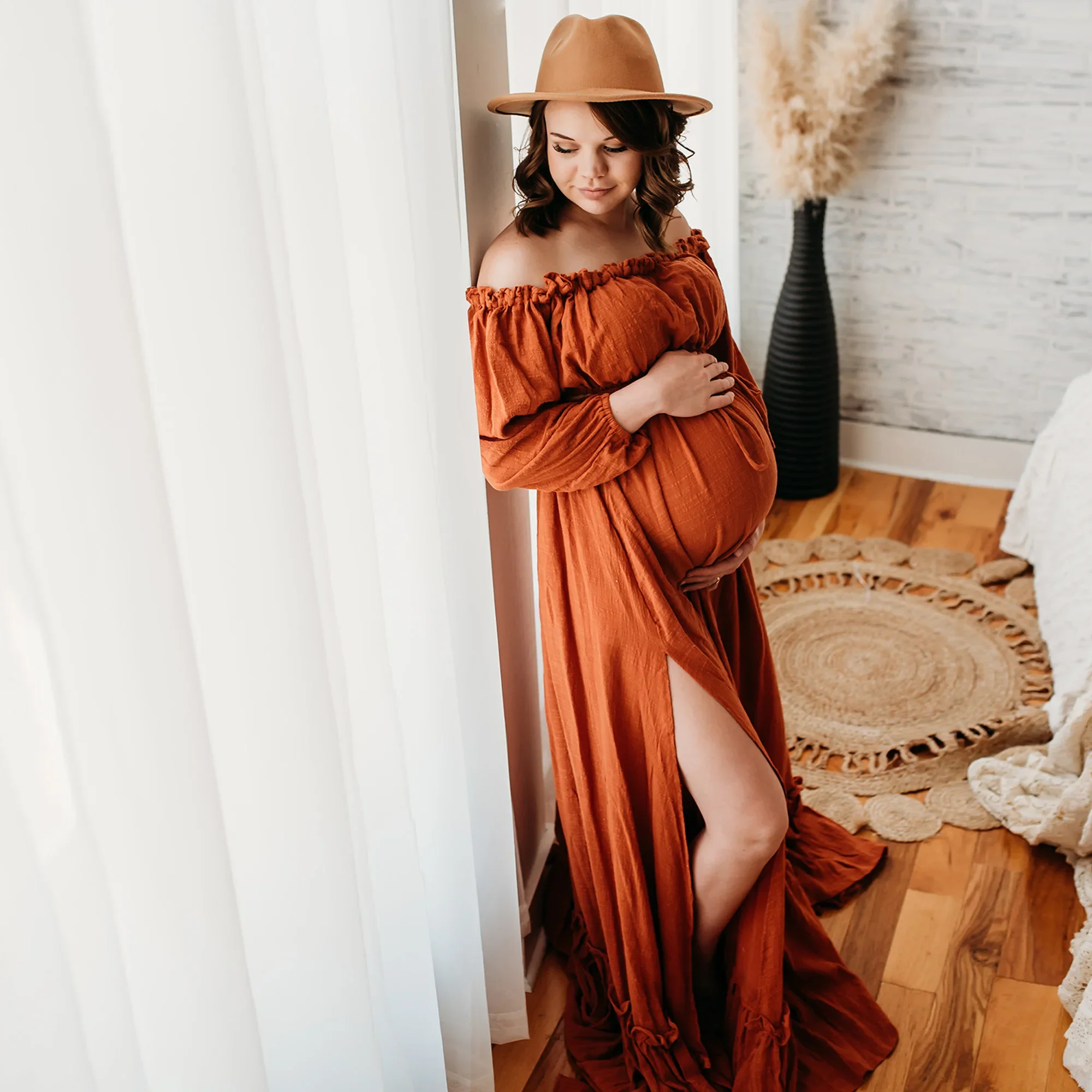 Pregnancy Women Photography Cotton Dresses Off Shoulder Two Piece Top& Long Maxi Gown Maternity Photoshoot Baby Shower Gift