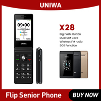 UNIWA X28 Flip Mobile Phone GSM Big Push-Button  Clamshell Cellphone Phone Senior Dual Sim FM Radio Russian Hebrew Keyboard