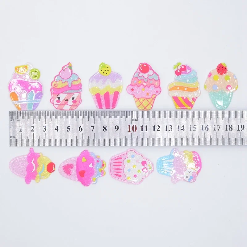 10Pcs 4CM Glitter Acrylic Cup Cake & Cupcake Shop Flatback Resin for DIY Baby Headwear Hair Clips Embellishments Accessories