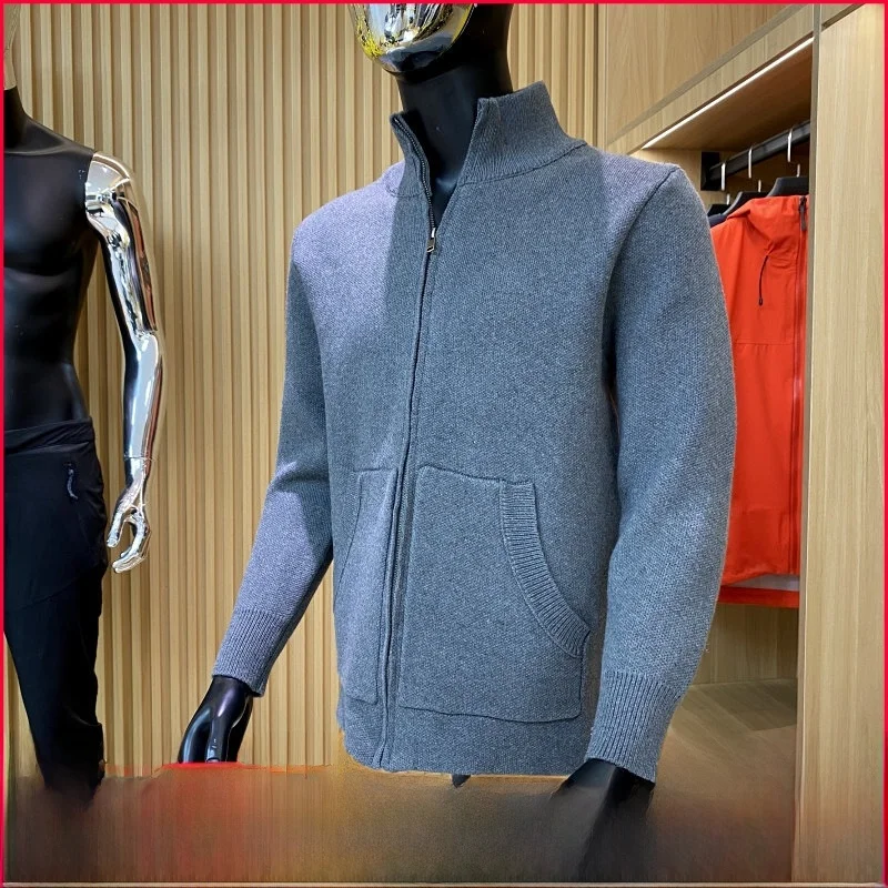 

High-End Knitted Men's Simple Collar Sweater Coat New Autumn Winter Faion Ci Sle Long Sve Pure Color Loose Fit Youth