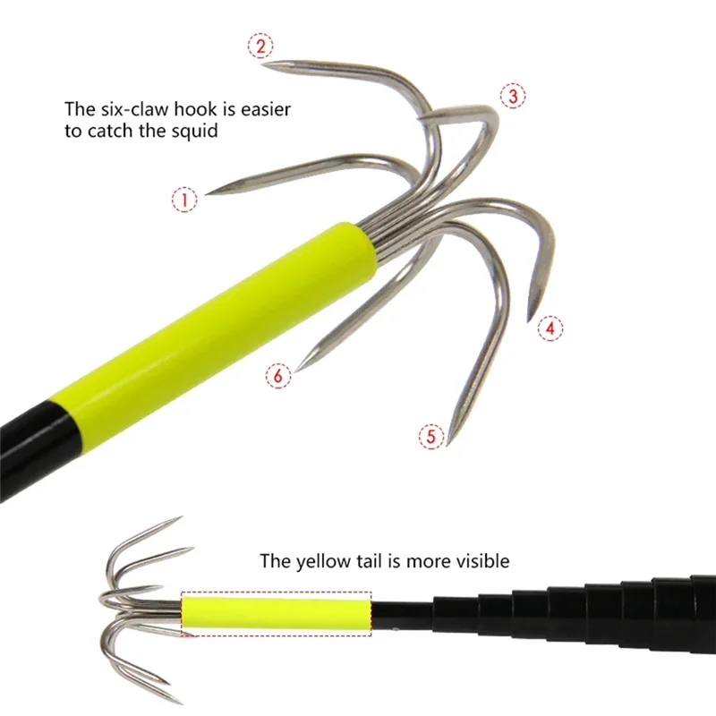 

A44M Squid Gaff Anchor Hook Six Hooks Carbon Steel Squid Hook Telescopic Sea Fishing Gaff Octopus Cuttlefish Bar Tip Hook