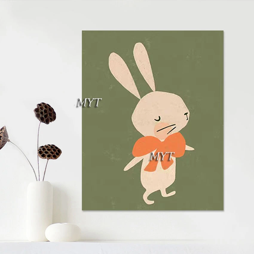 Cute Animal Art Hand Painted 3d Abstract cartoon Rabbit Picture Canvas Wall Poster Without Framed Decorative Items For Cafe