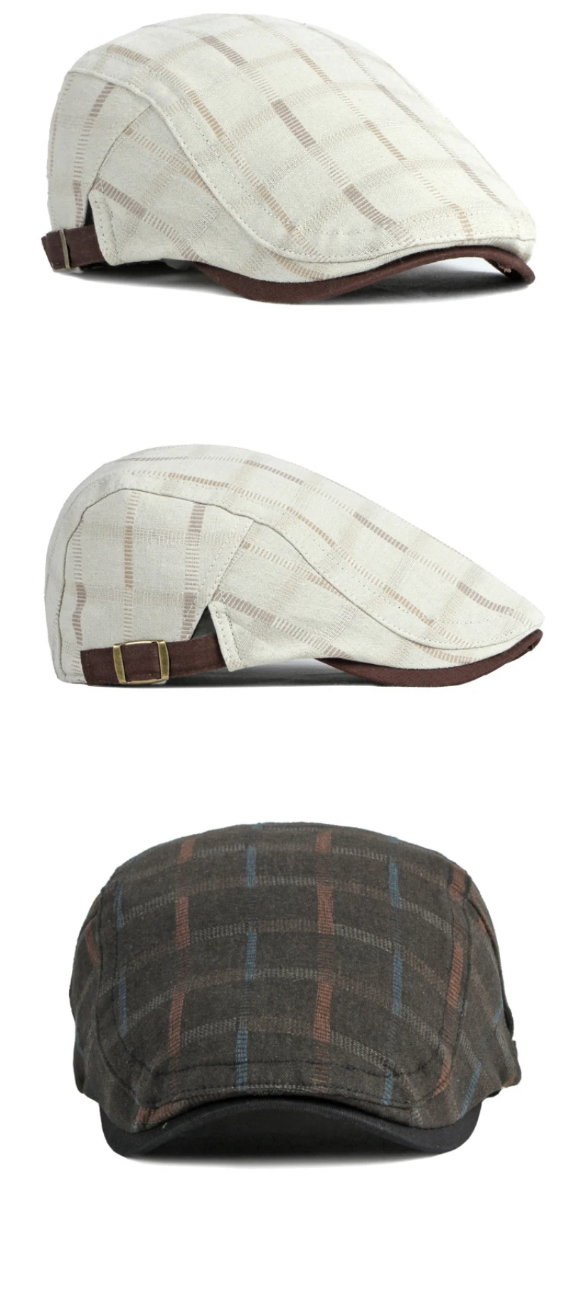 HT4063 Berets Männer Frauen Kappe Frühling Sommer Hut Männlich Weiblich Baskenmütze Kappe Einstellen Plaid Künstler Maler Baskenmütze Hut Flache Kappen – Detail 6
