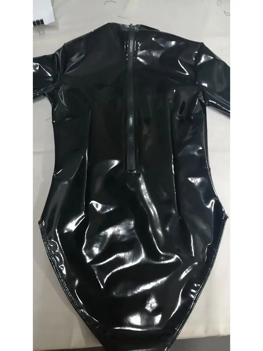 S-5XL Turtleneck Wet Look PVC Catsuit Shiny PU Leather Bodysuit Tights Sexy Cosplay Body Teddies Swimsuit Leotard Clubwear Tops