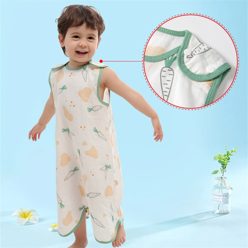 Summer Baby Split-leg Sleeping Bag Boys Girls Anti-kick Quilt Antibacterial Cotton Gauze Sleeping Bag Children Sleeveless Pajama