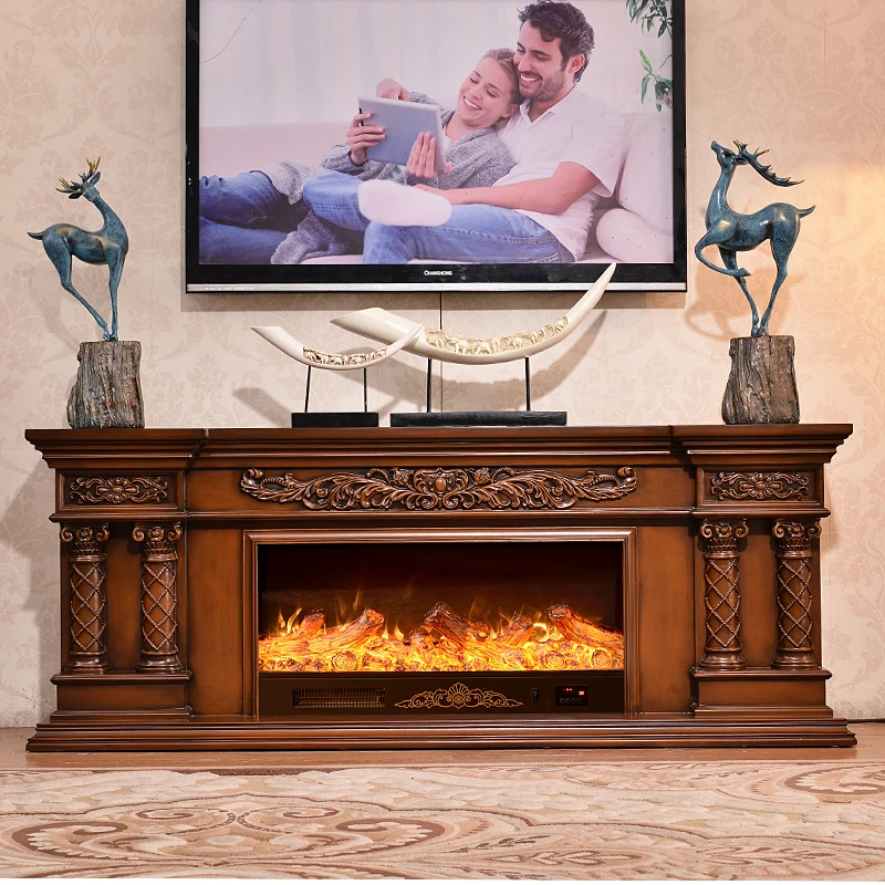 

Electronic Fireplace 180cm Long Fake Flame Heating European Relief American Retro Classic Living Room Library Coffee Shop