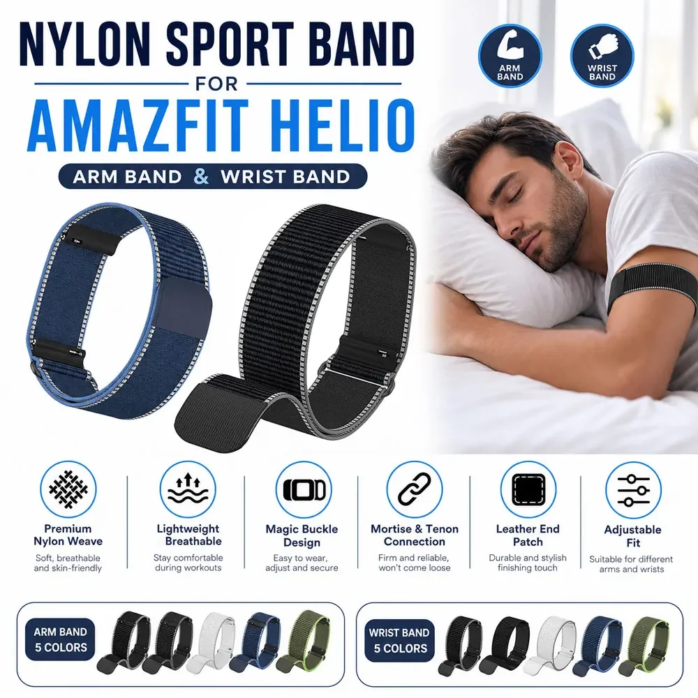 Sport Adjustable Strap for Amazfit Helio Nylon Wristband Armband Lightweight Magic Buckle Replacement Loop for Amazfit Helio