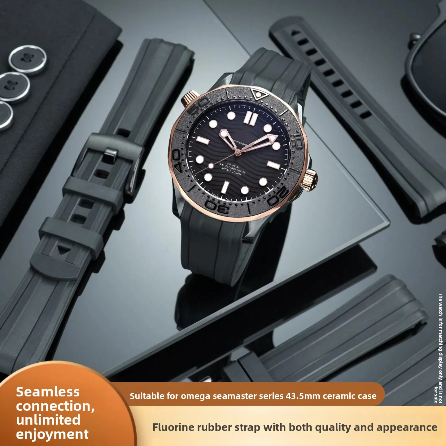 Cinturino per orologio con estremità curva per Omega Seamaster 300 Ocean 43,5 mm quadrante 21 mm Fluororubber FKM cinturino da uomo cinturino in gomma per immersione