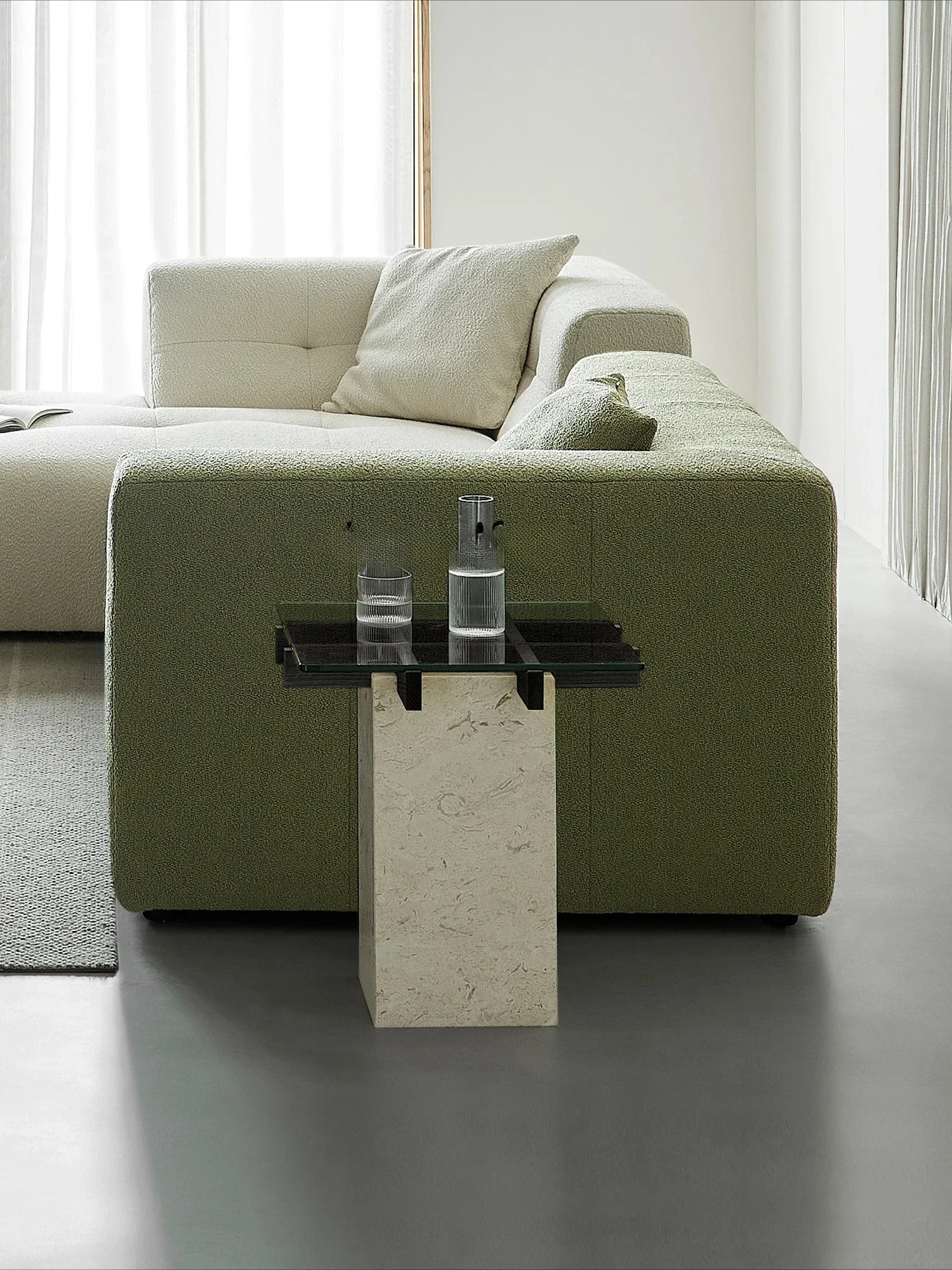 /Plaid Glass Side Table Living Room Small Apartment Sofa Corner Table Marble Wood Color