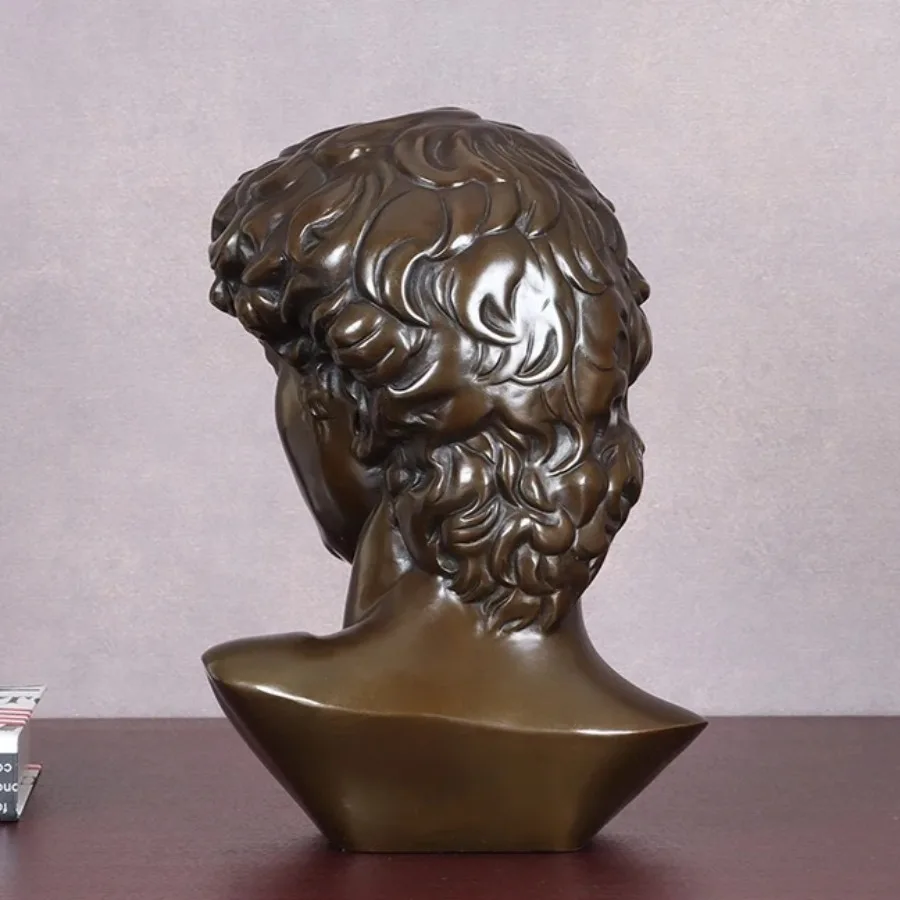 تمثال نصفي برأس ديفيد البرونزي من مايكل أنجلو النحت الشهير طبق الأصل لتزيين المنزل الرائع #4