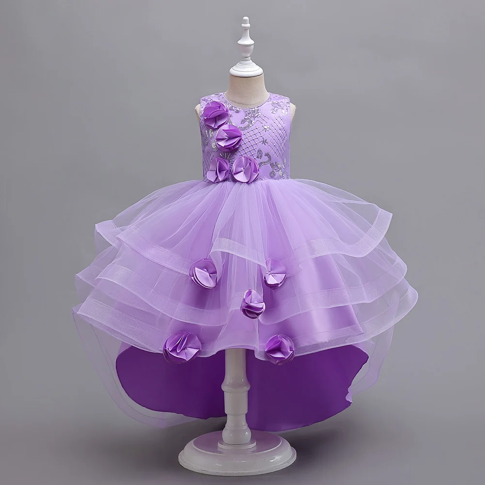 New PUrple Flower Girl Princess Tail Dress for   3 to 12 Year KID Birthday Party Dresses