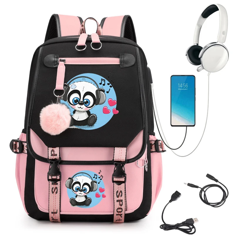 Girl Backpack School Bag Kid Child Teenage Schoolbag Panda Anime Bookbag Primary Kawaii Cute Bagpack Usb Teens Travel Bookbag