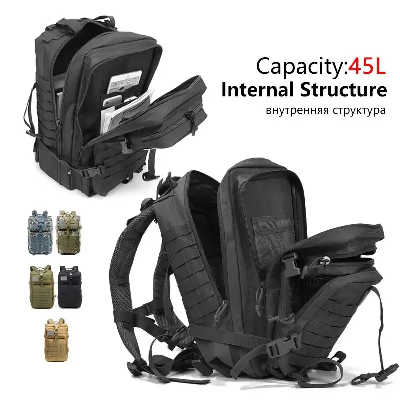 50L Large Capacity Men Tactical Backpack 3P Softback Outdoor Waterproof Bug Rucksack Hiking Camping Hunting Bags