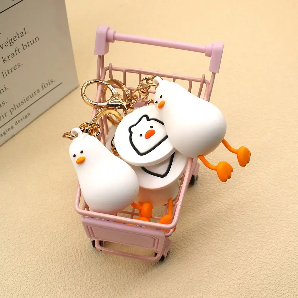 Car Keyfob Lying Down Duck Cartoon Lying Down Duck Keychain Animal Trinket Lying Duck Doll Keyring Ins PVC Pendant Accessories