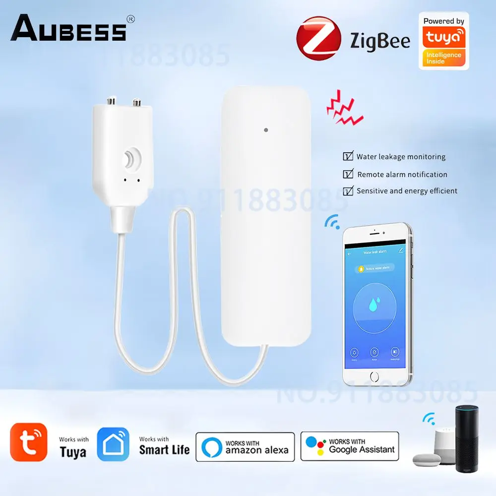 Tuya ZigBee Smart Water Leak Sensor APP Control Water Overflow Level Detector Smart Home Flood Leakage Sensors Need ZigBee Hub