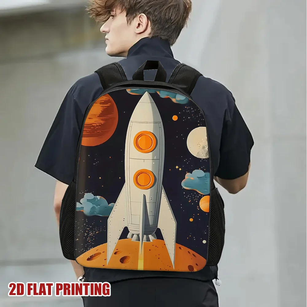 

1 space-themed backpack with rocket and planetary design - lightweight, adjustable shoulder straps, zipper closure
