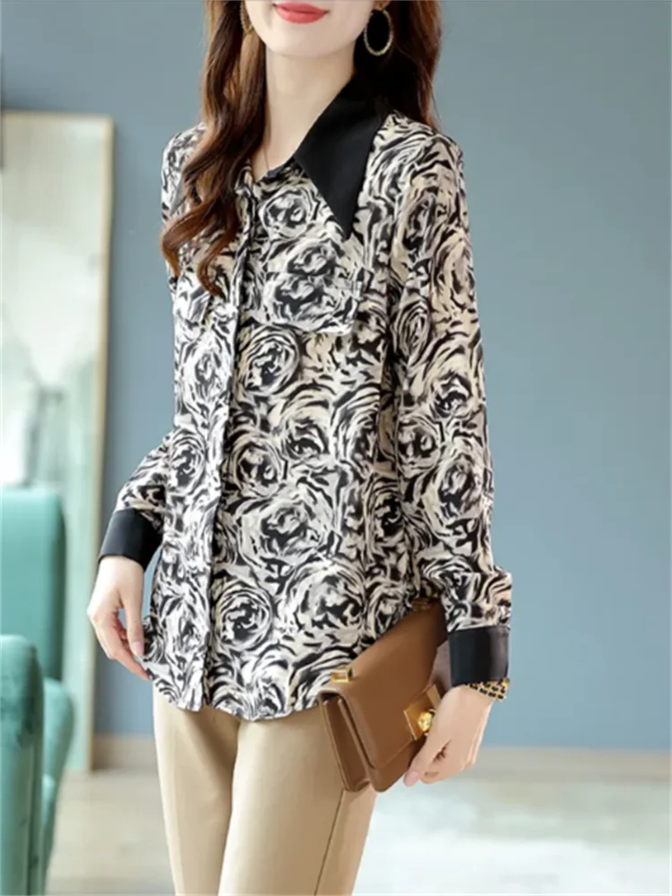 Blusas de verão camisa feminina nova ol impresso retro camisa manga longa chiffon camisa blouose topo solto casual roupas femininas blus