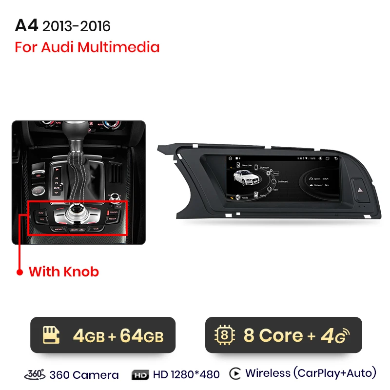 Junsun 8.8 Inch Carplay Voor Apple Car Radio Multimedia Voor Audi A4 A4l B8 2009-2016 4G Bluetooth Draadloze Android Auto Stereo