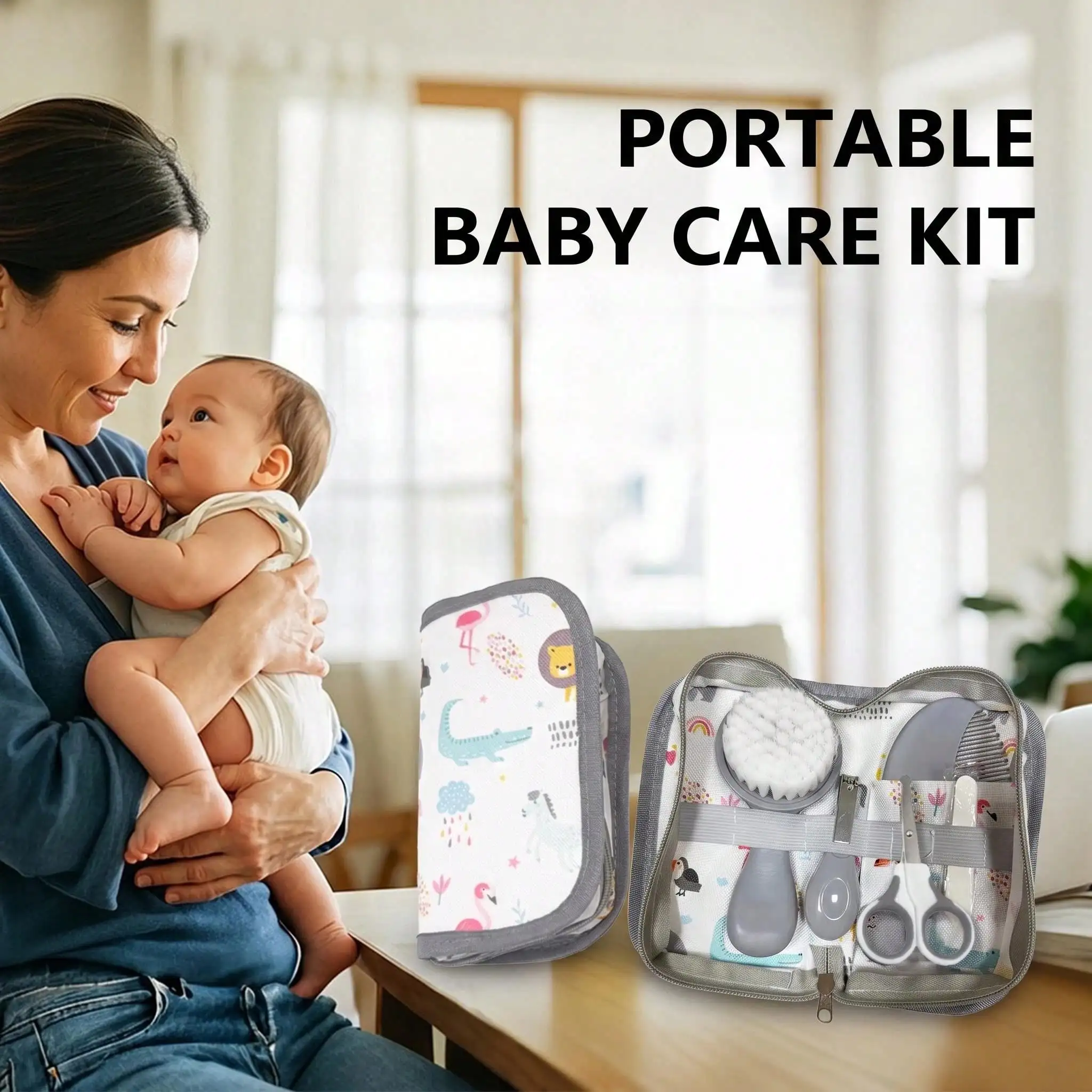 New 7pcs Portable Travel Care Set - Include Bath Brush, Comb, Nail Clipper, Nail File, Scissors - Ideal Gift for New Parents