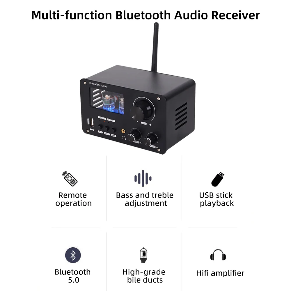 Imagem -04 - Miaolai-amplificador de Auscultadores de Alta Fidelidade Sa30 Bluetooth 5.0 Tubo Pré-amplificador Receptor Áudio Usb Opt Coa Dac Ge5654 Pj.